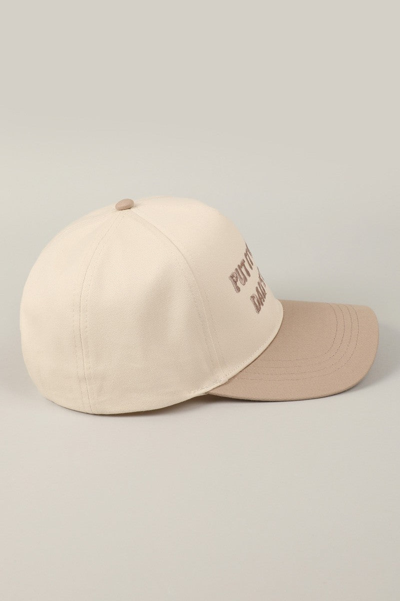 Put It On My Mom's Tab Embroidered Trucker Hat (beige)