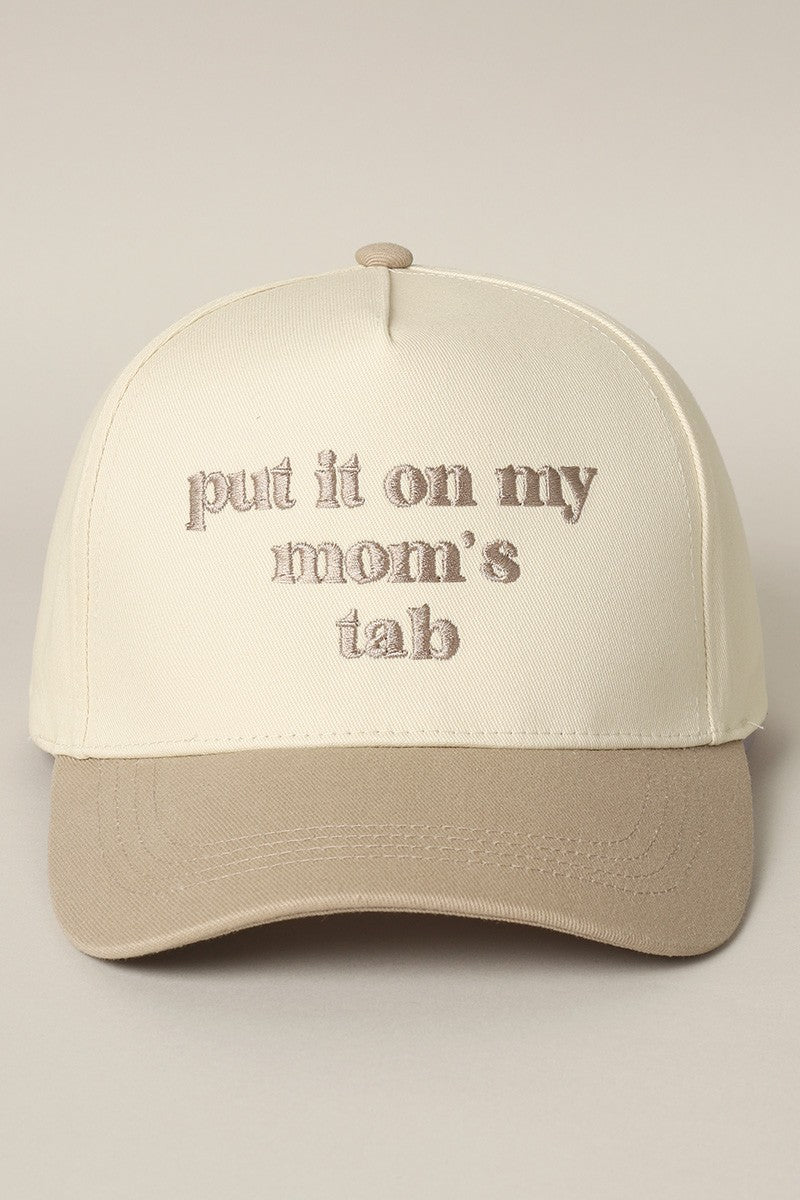 Put It On My Mom's Tab Embroidered Trucker Hat (beige)