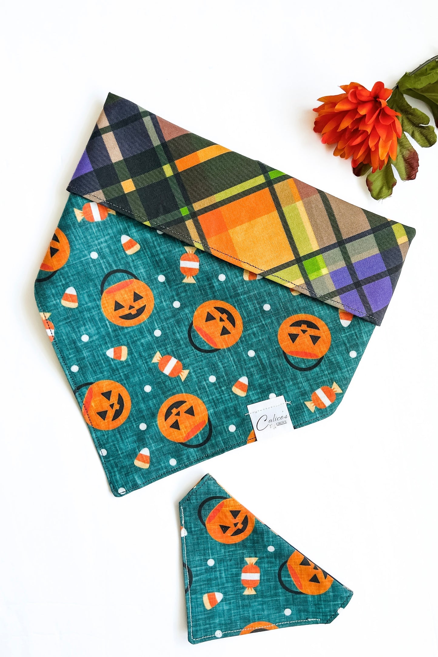 Jack-O-Lantern And Plaid Reversible Bandana