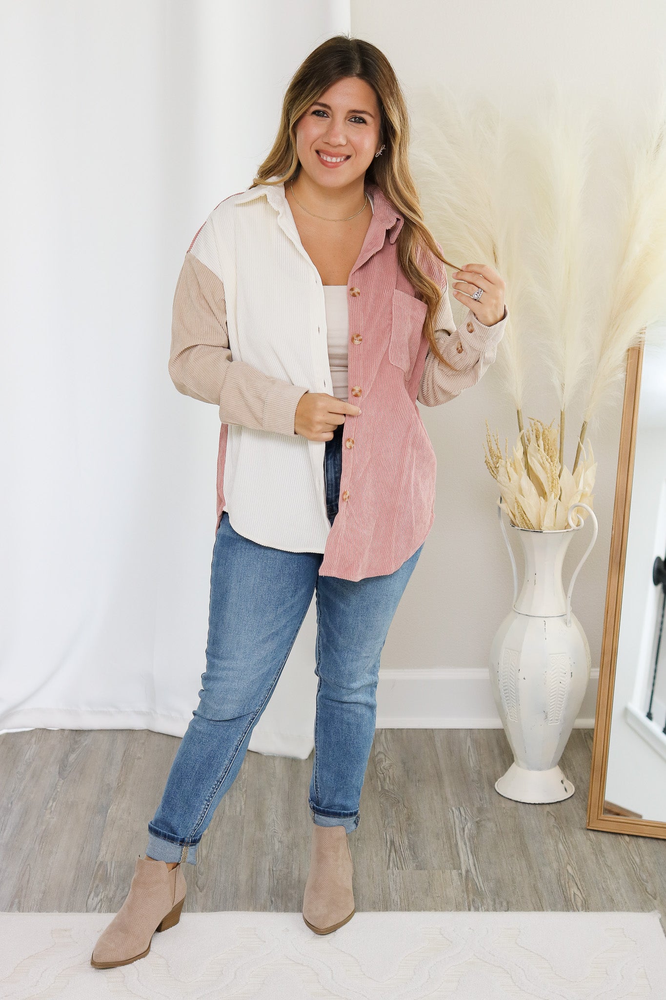 Pinky Promise Corduroy Colorblock Shacket