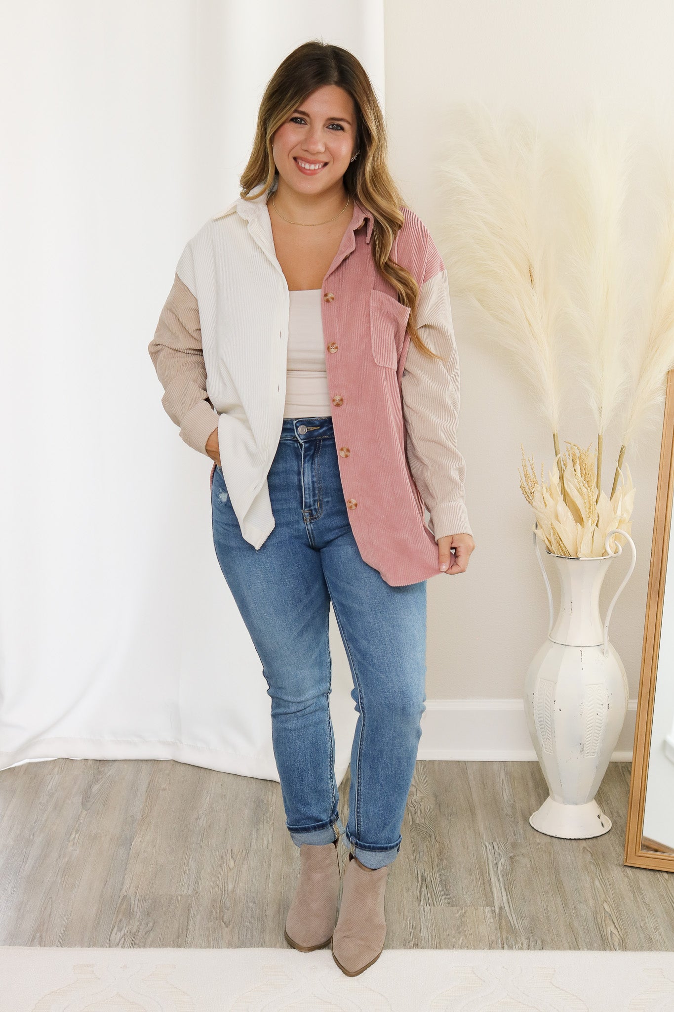 Pinky Promise Corduroy Colorblock Shacket