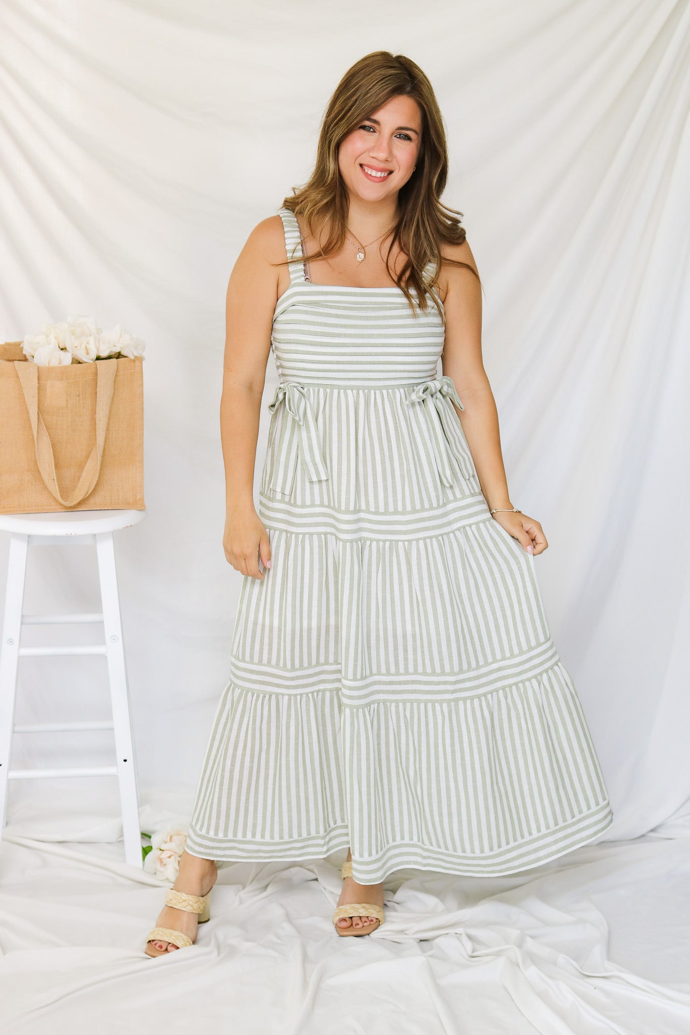 Athens Striped Midi Dress (olive)