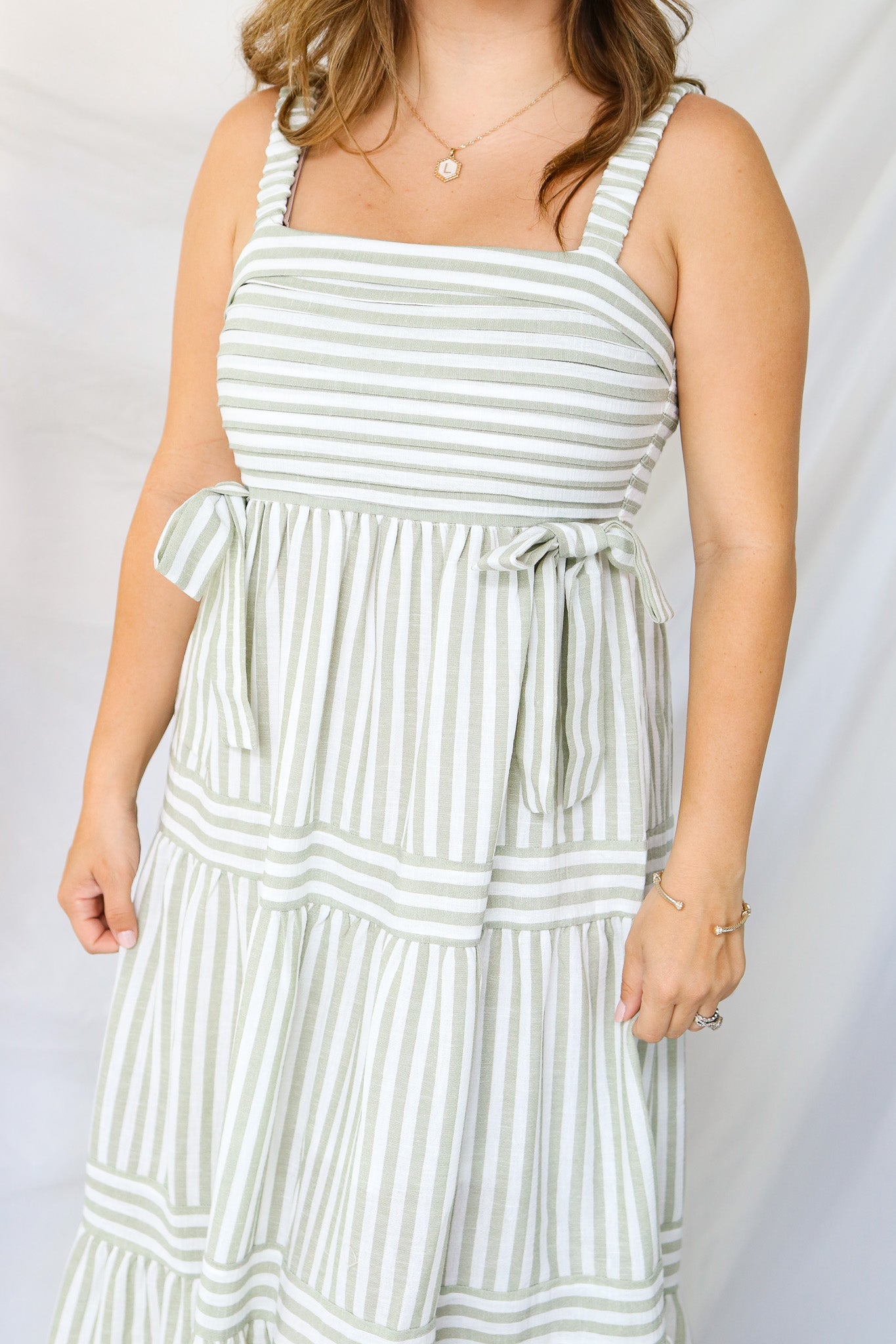 Athens Striped Midi Dress (olive)