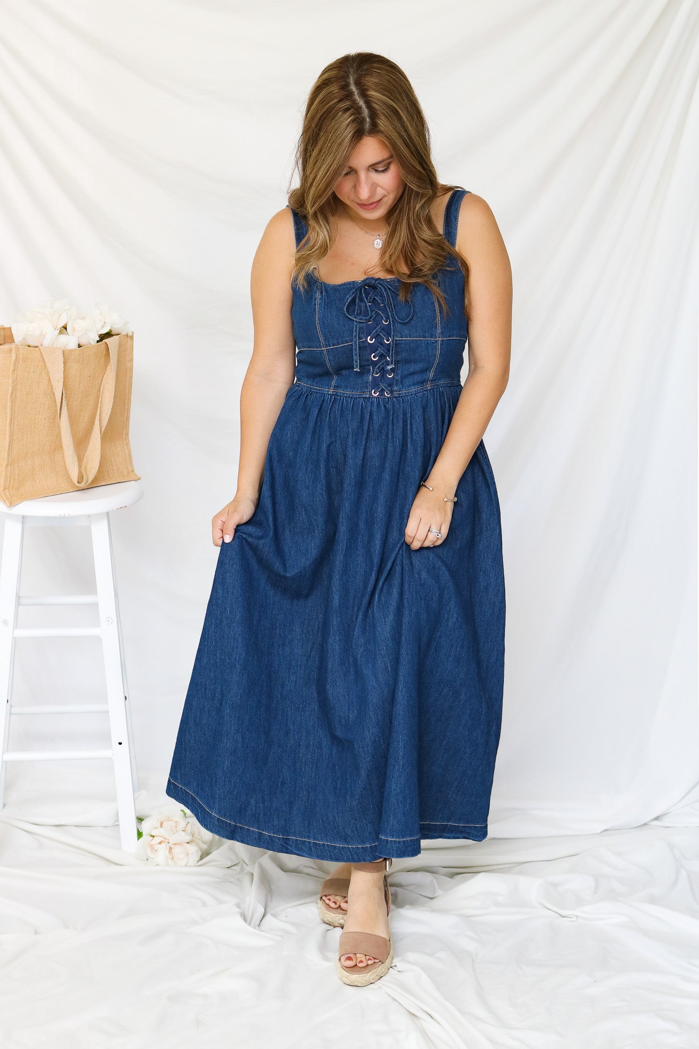 Garden Party Denim Midi Dress