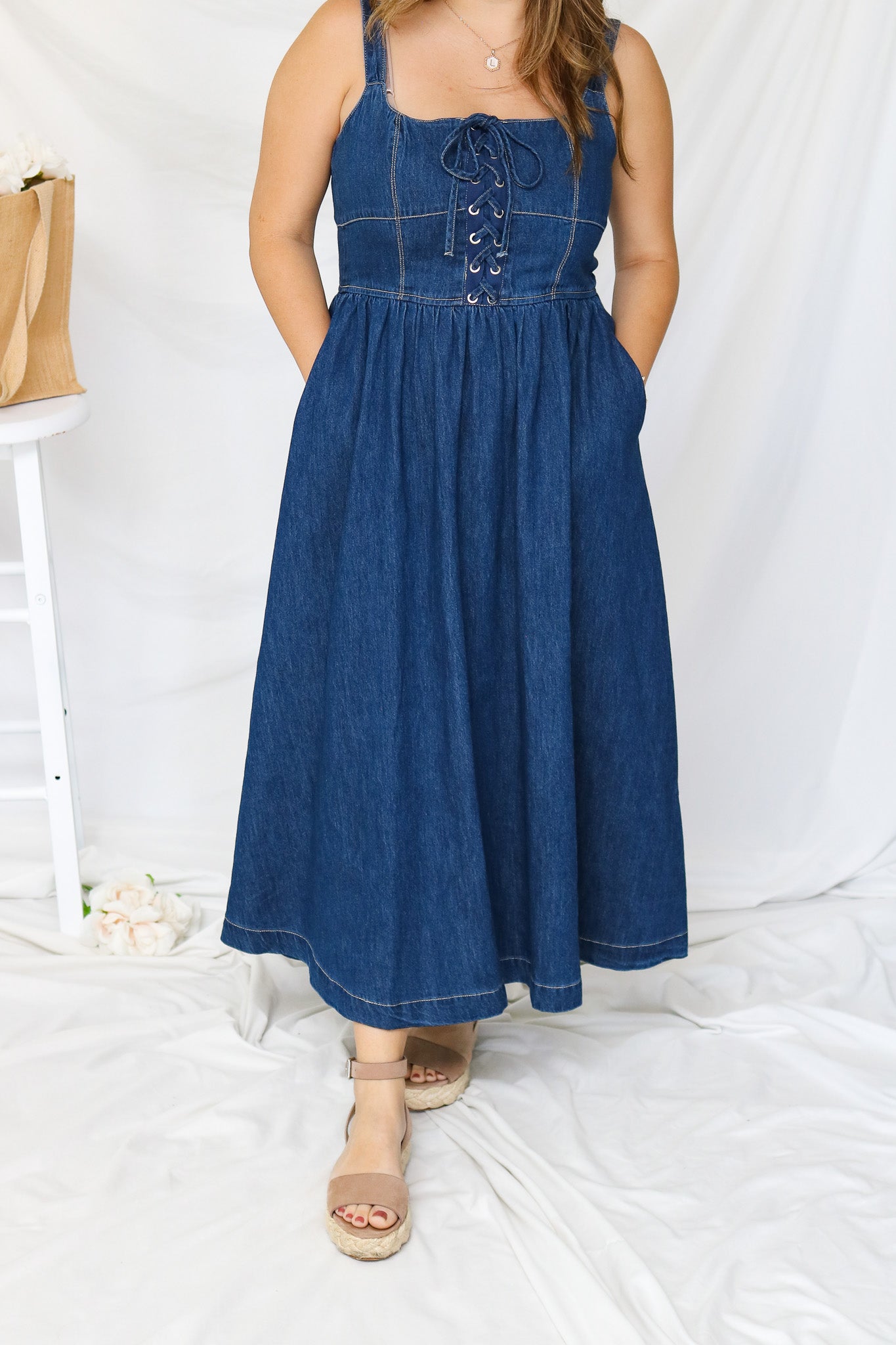 Garden Party Denim Midi Dress