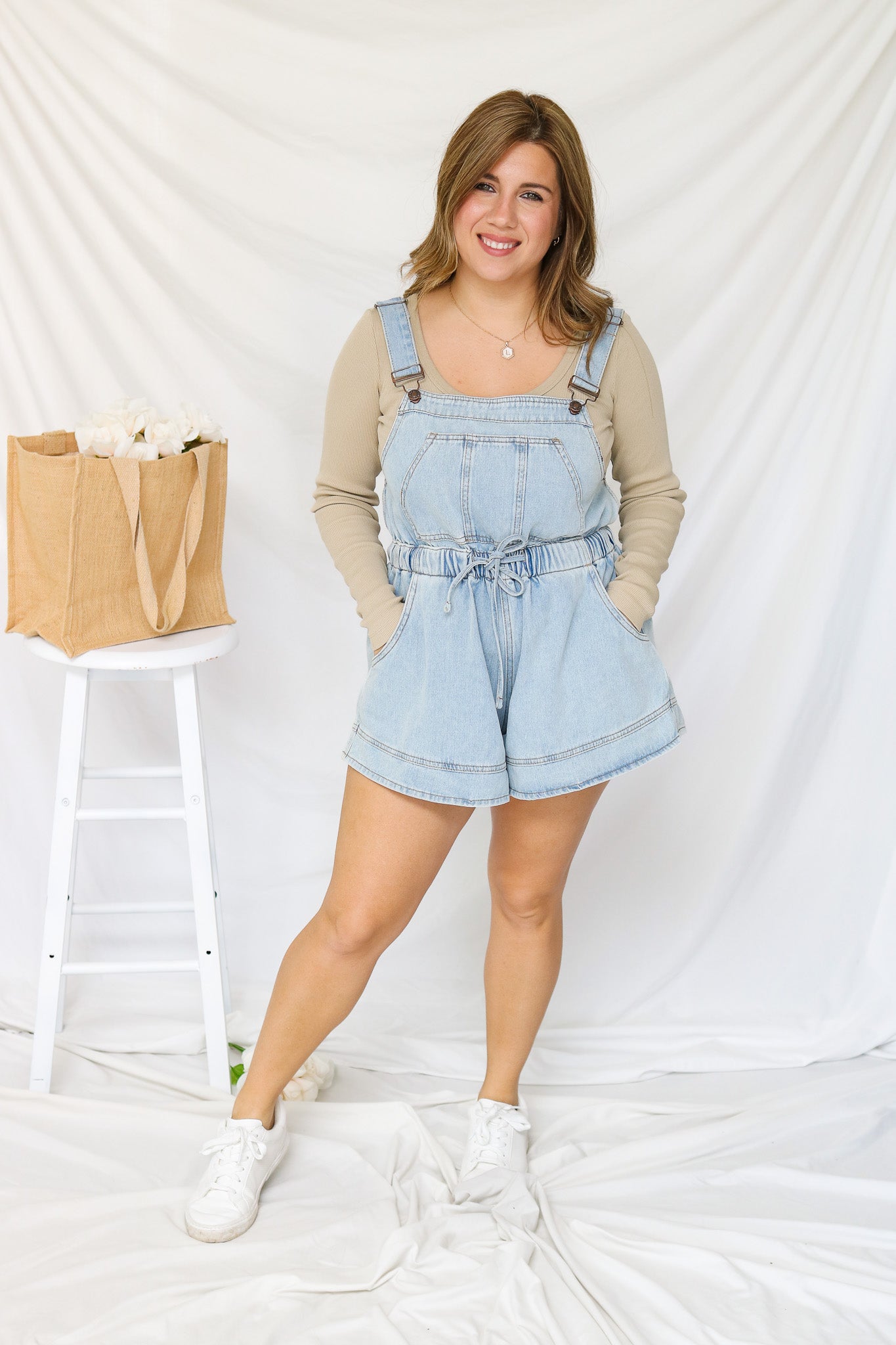 Flower Picking Denim Short Overalls