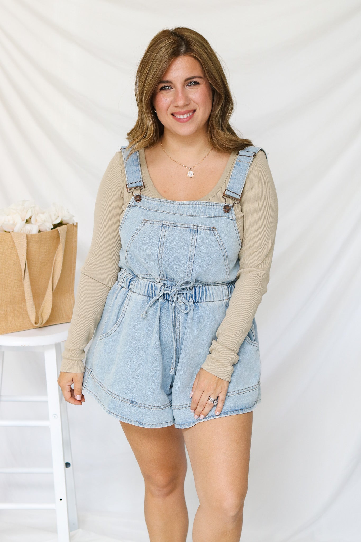 Flower Picking Denim Short Overalls