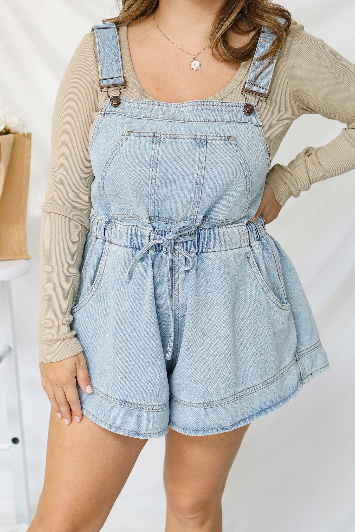 Flower Picking Denim Short Overalls