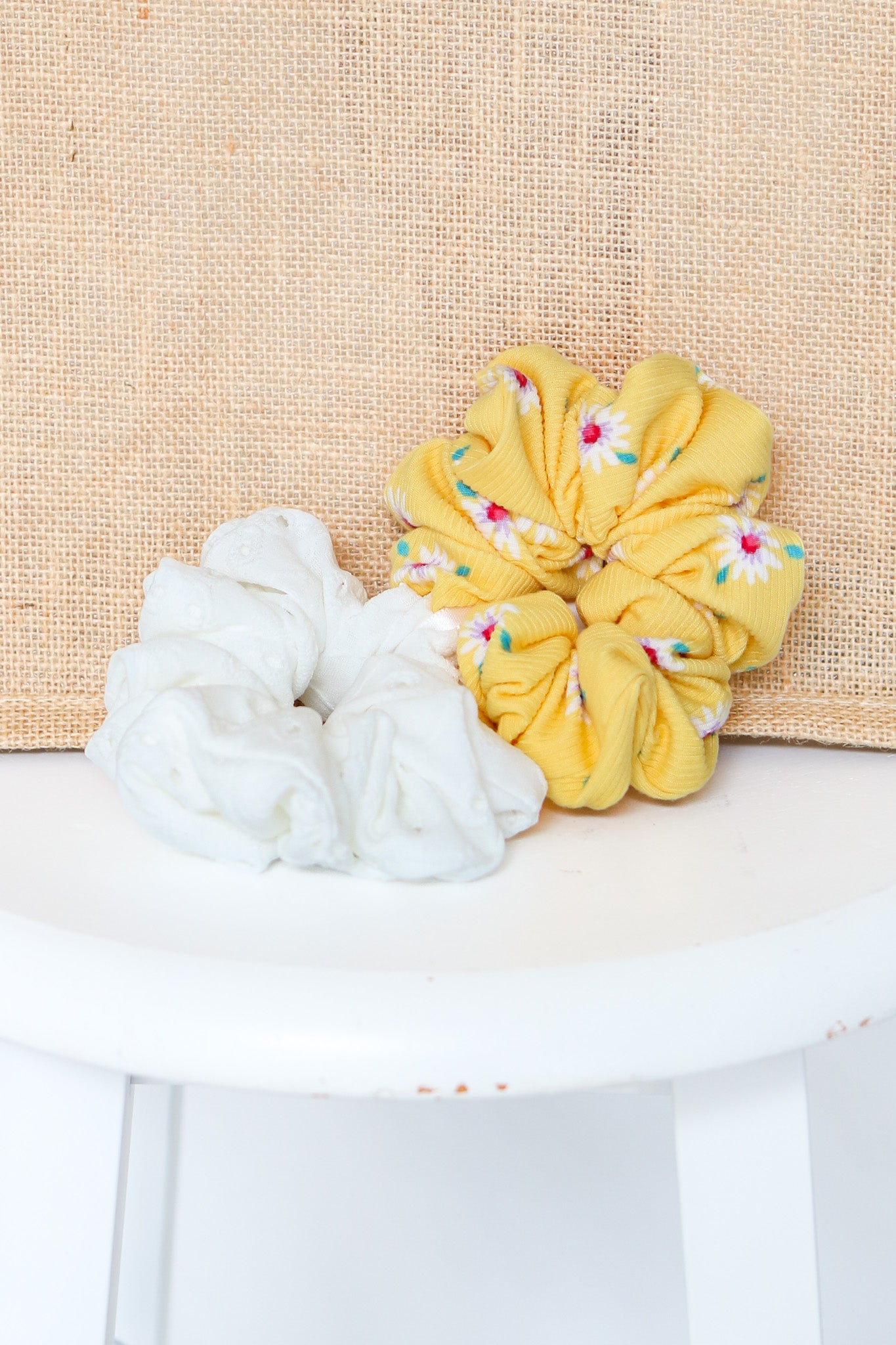 White Eyelet & Yellow Scrunchie Set (2 pack)