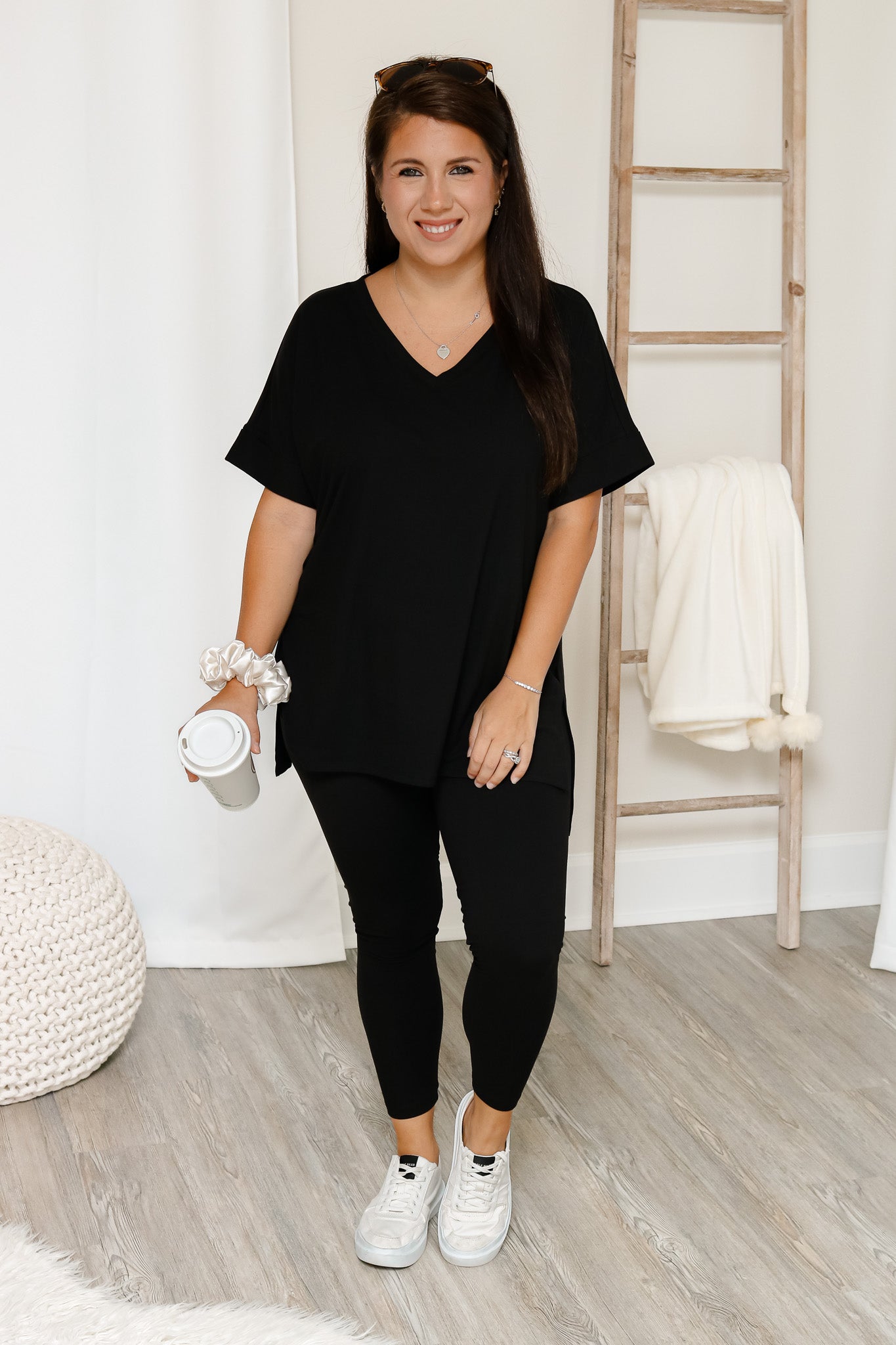 Start Your Day V-Neck Set (black)