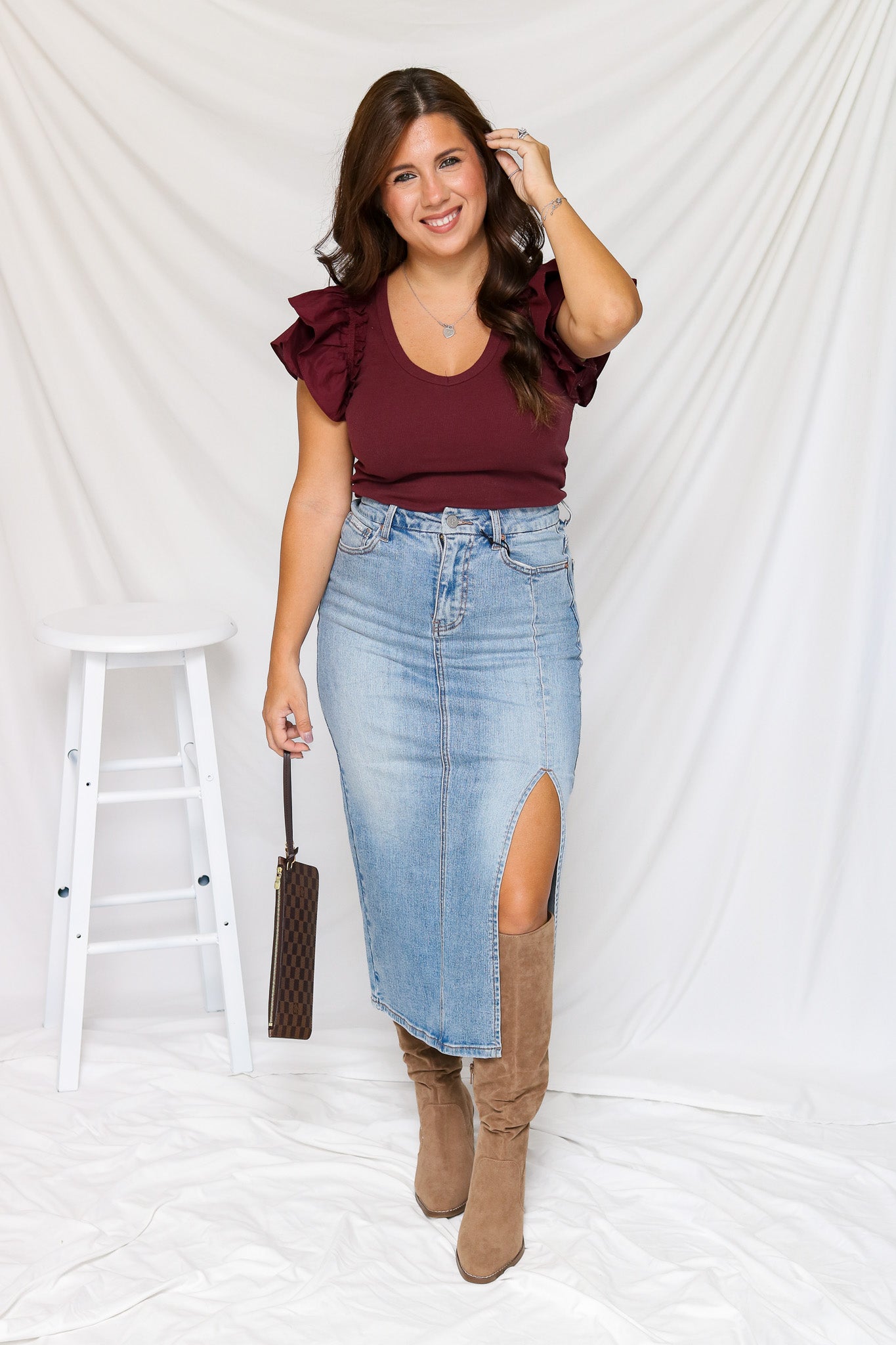 Heading That Way Denim Skirt (light wash)