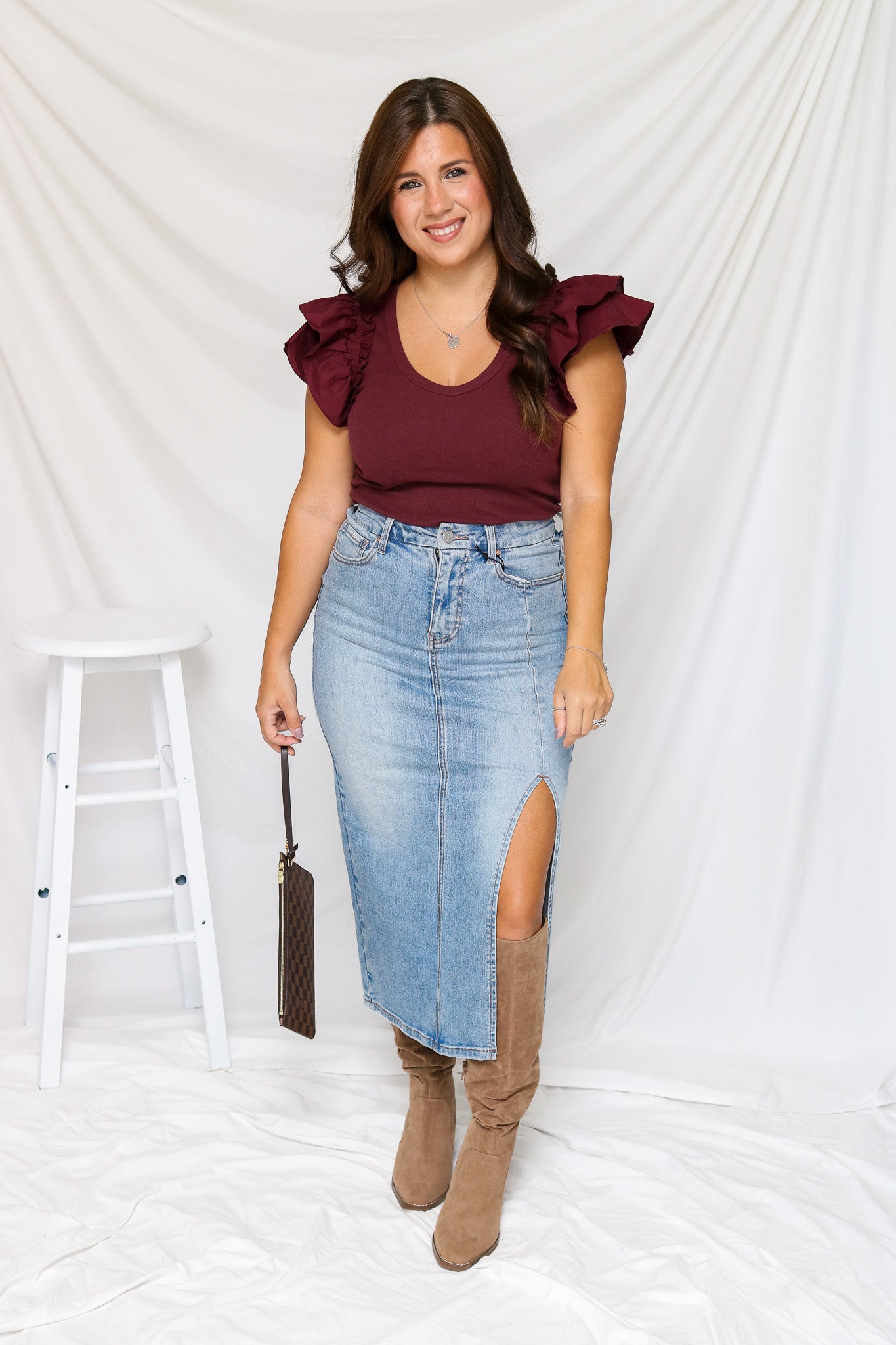 Heading That Way Denim Skirt (light wash)