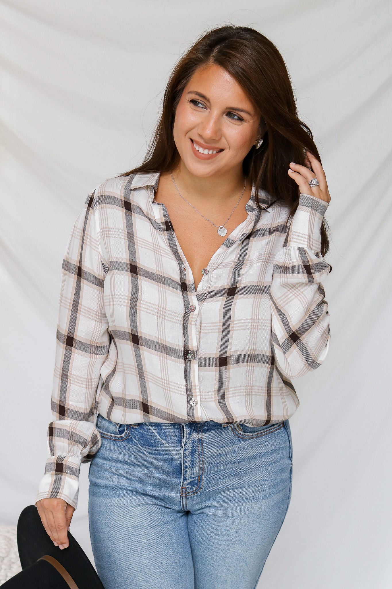 Hayrides Plaid Button Top