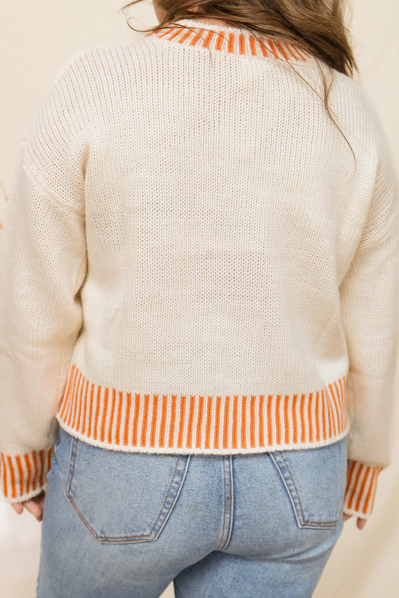 Pumpkin Embroidered Knit Sweater
