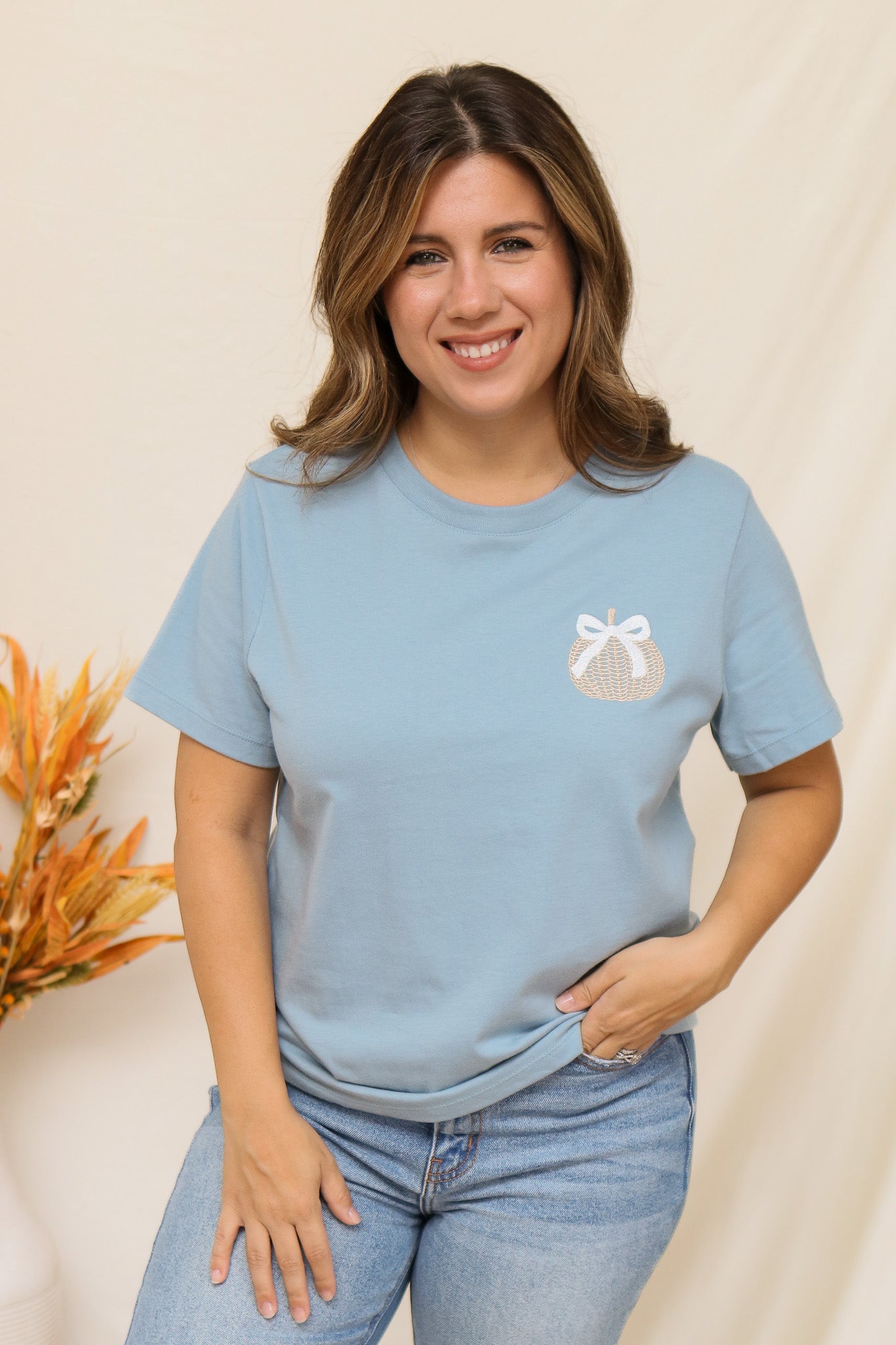 Woven Pumpkin Embroidered Top