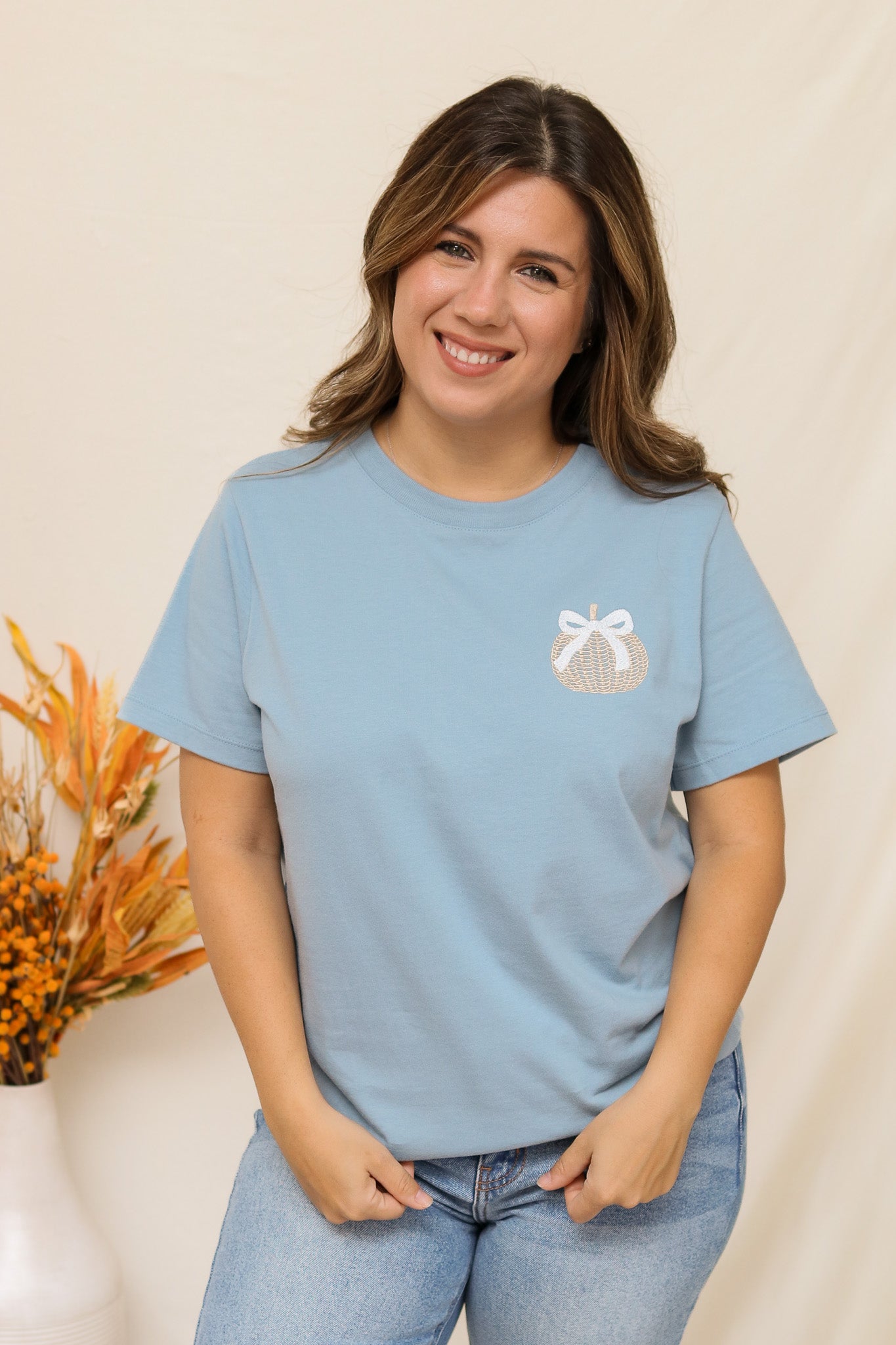 Woven Pumpkin Embroidered Top