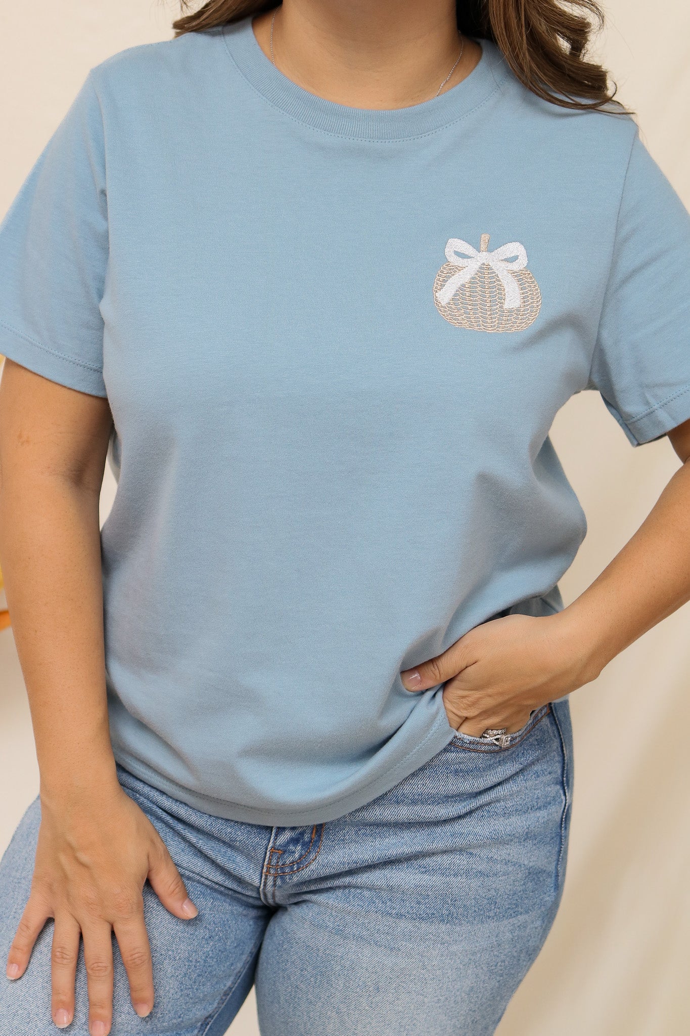 Woven Pumpkin Embroidered Top