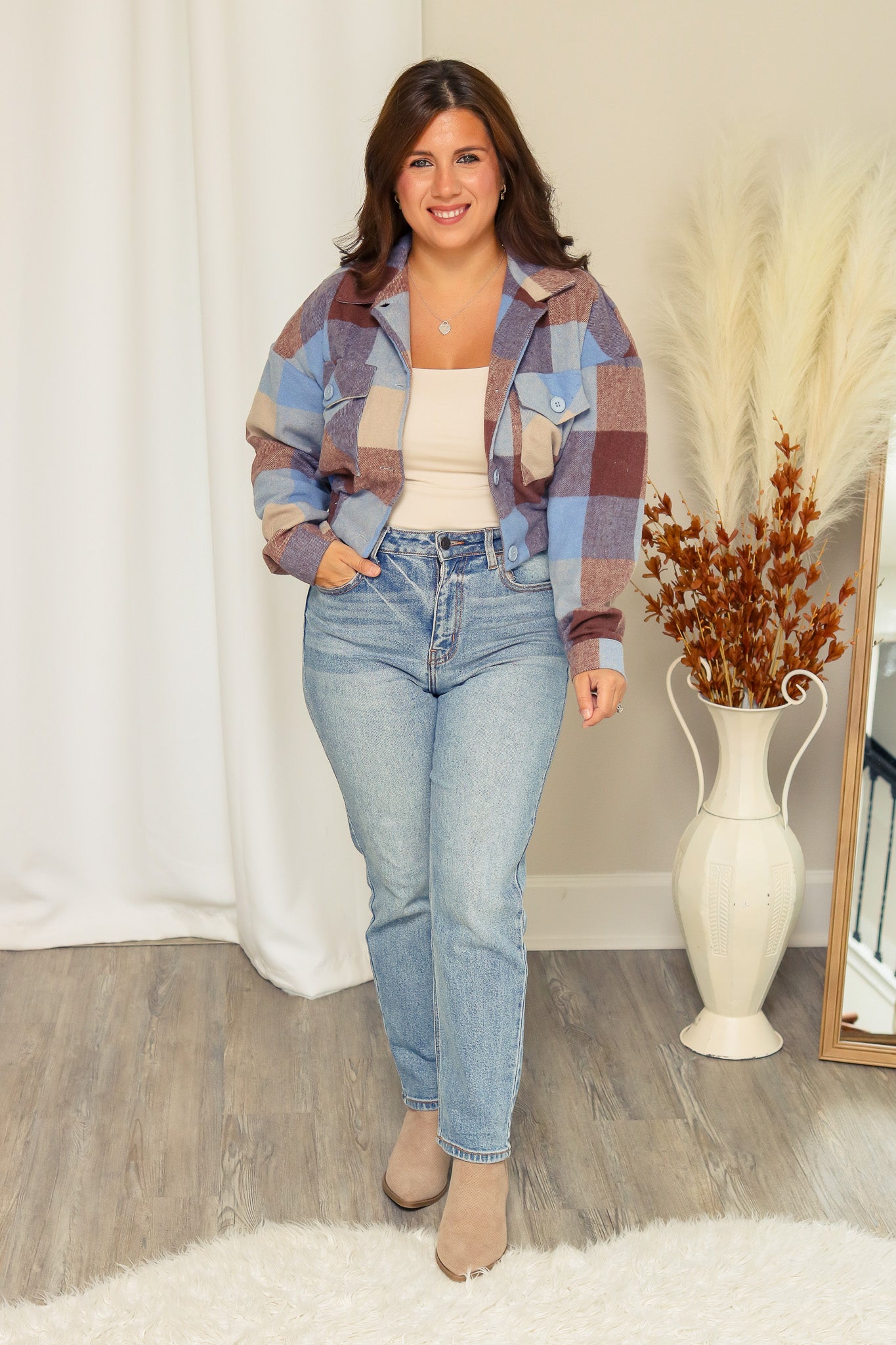 Back In Town Cropped Plaid Jacket