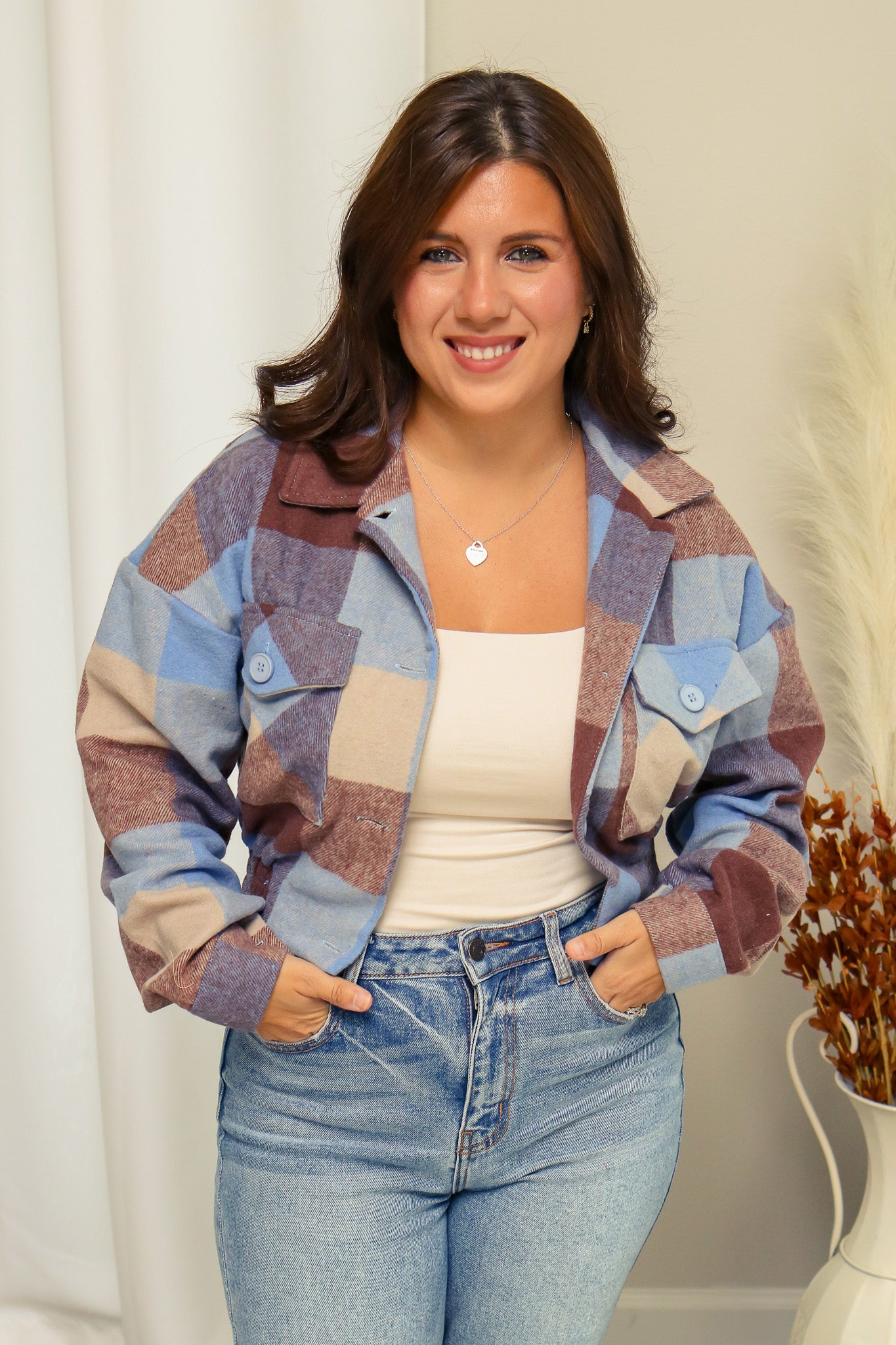 Back In Town Cropped Plaid Jacket