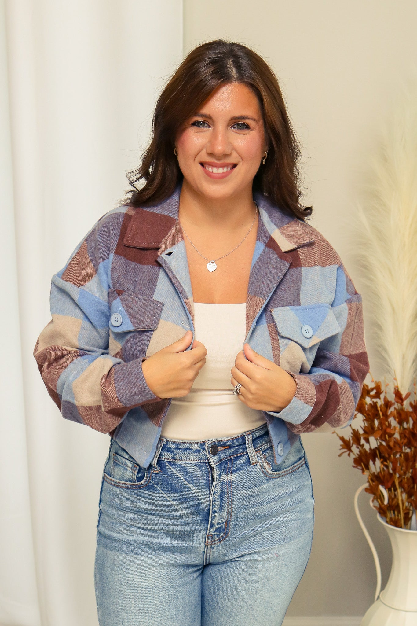 Back In Town Cropped Plaid Jacket