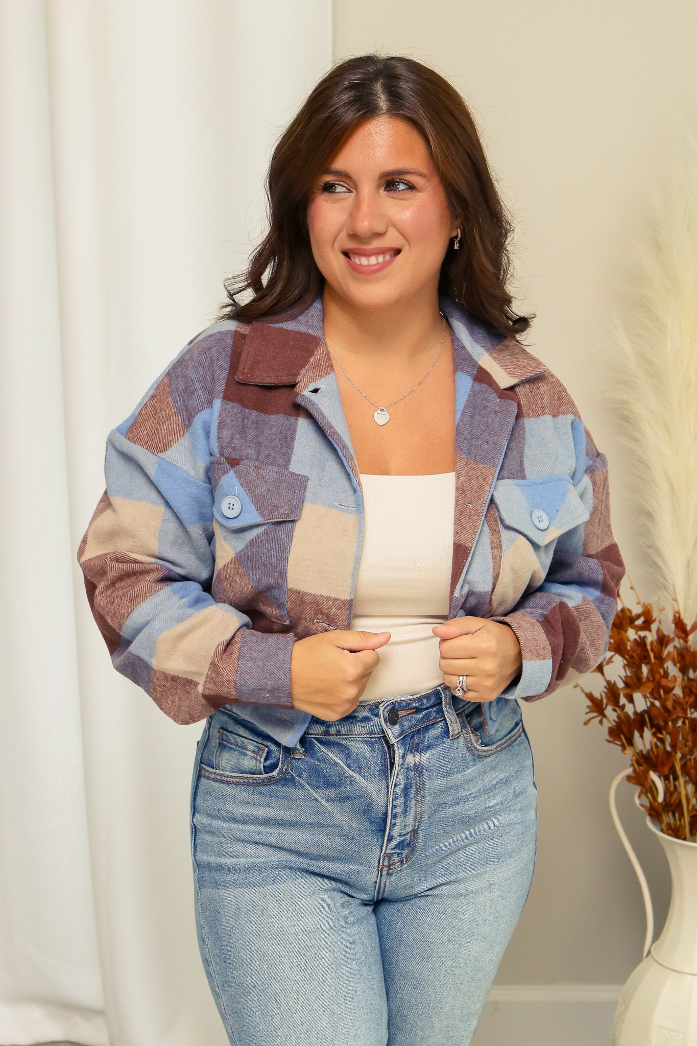 Back In Town Cropped Plaid Jacket