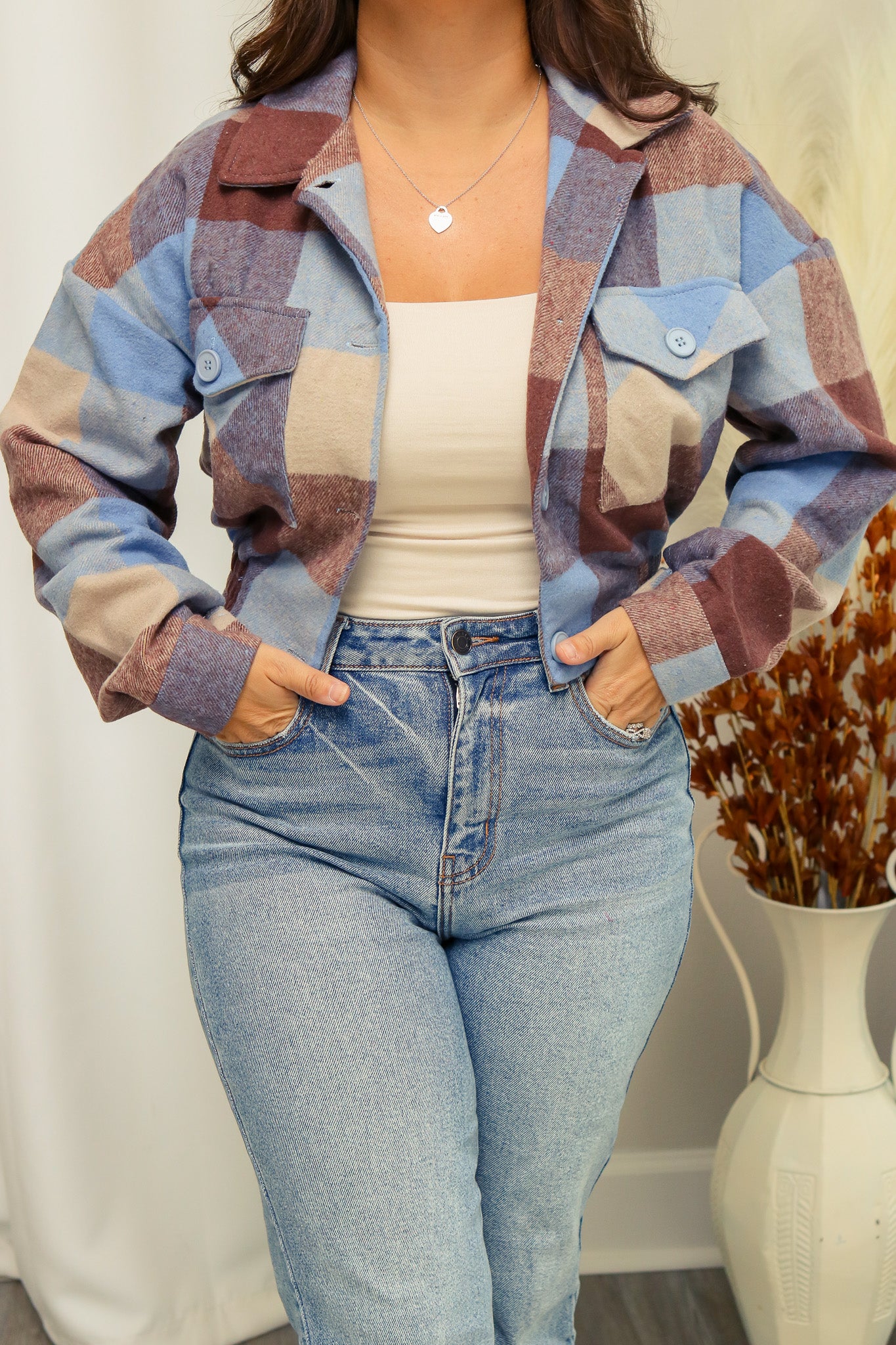 Back In Town Cropped Plaid Jacket