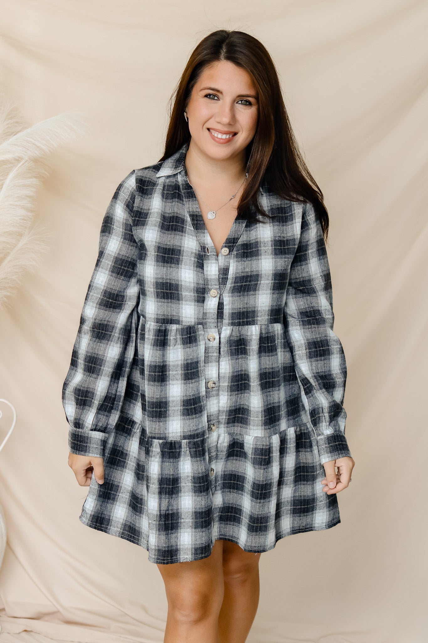 Remember Tonight Plaid Babydoll Dress (black)