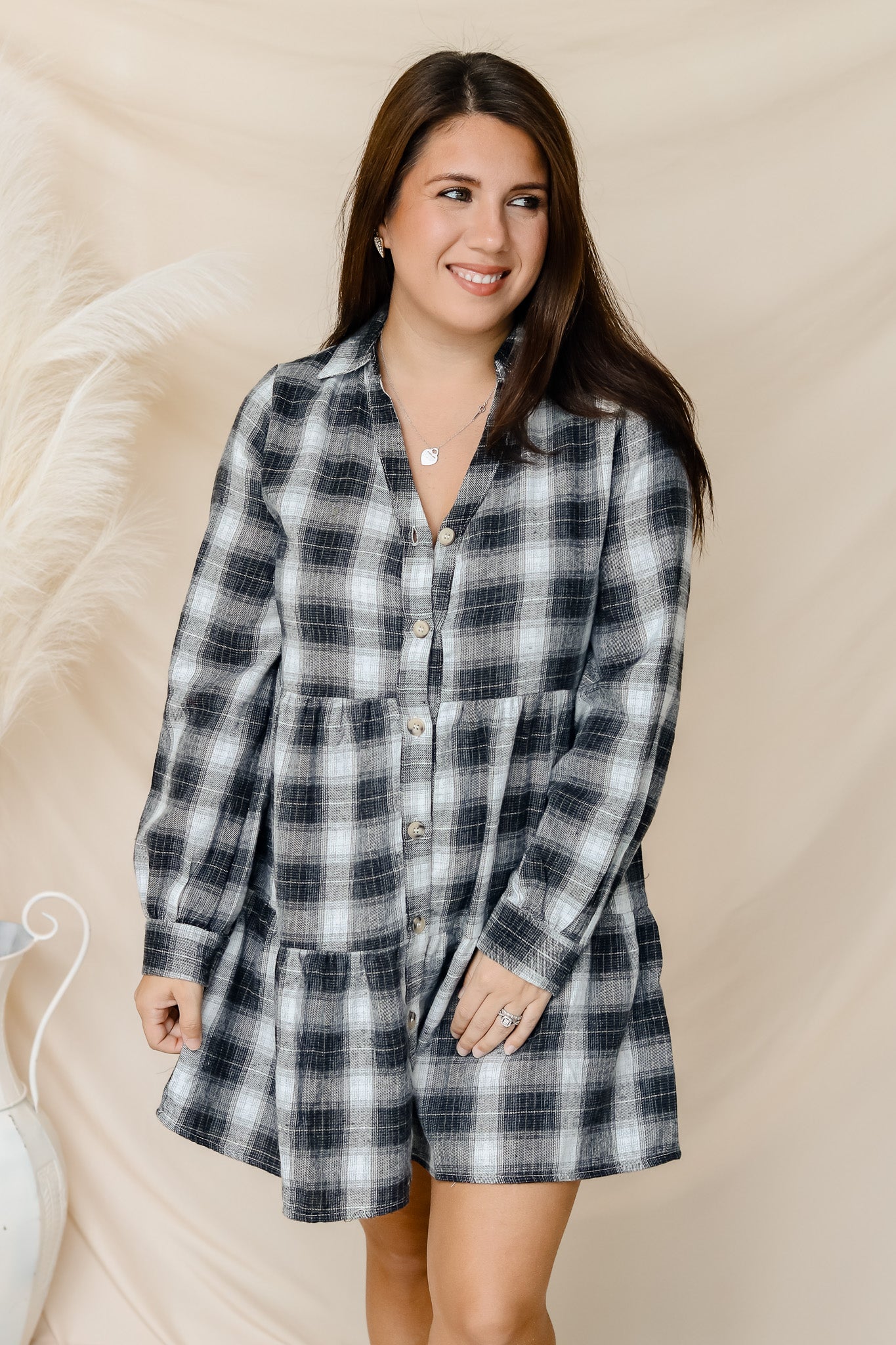 Remember Tonight Plaid Babydoll Dress (black)