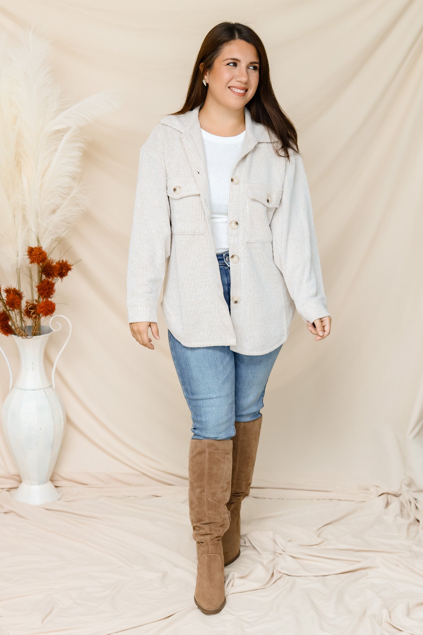 Walking Along Knit Shacket (oatmeal)