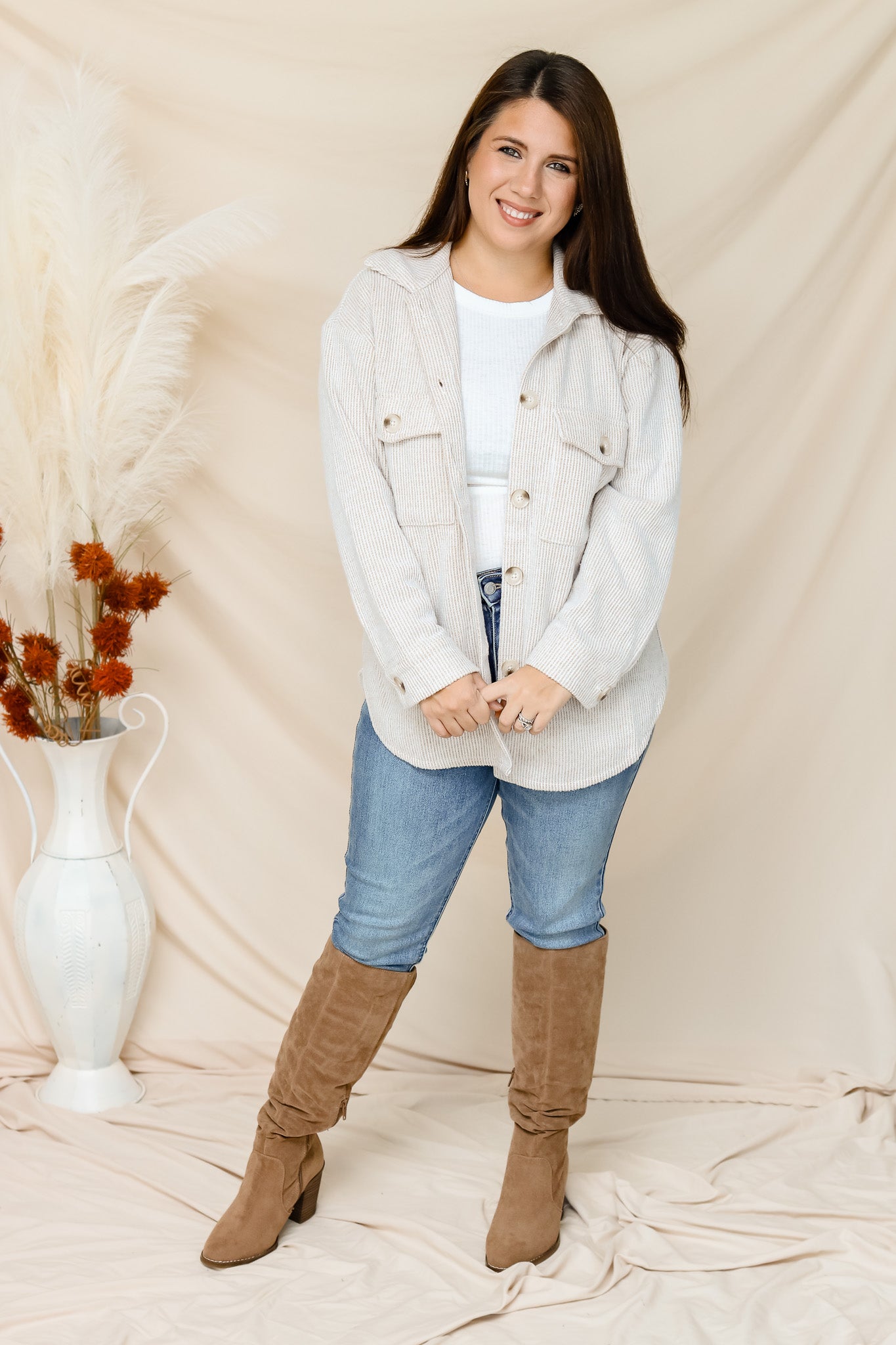 Walking Along Knit Shacket (oatmeal)