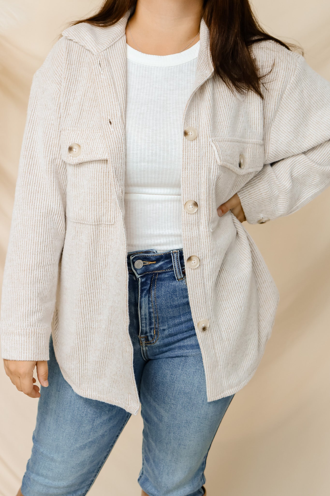 Walking Along Knit Shacket (oatmeal)