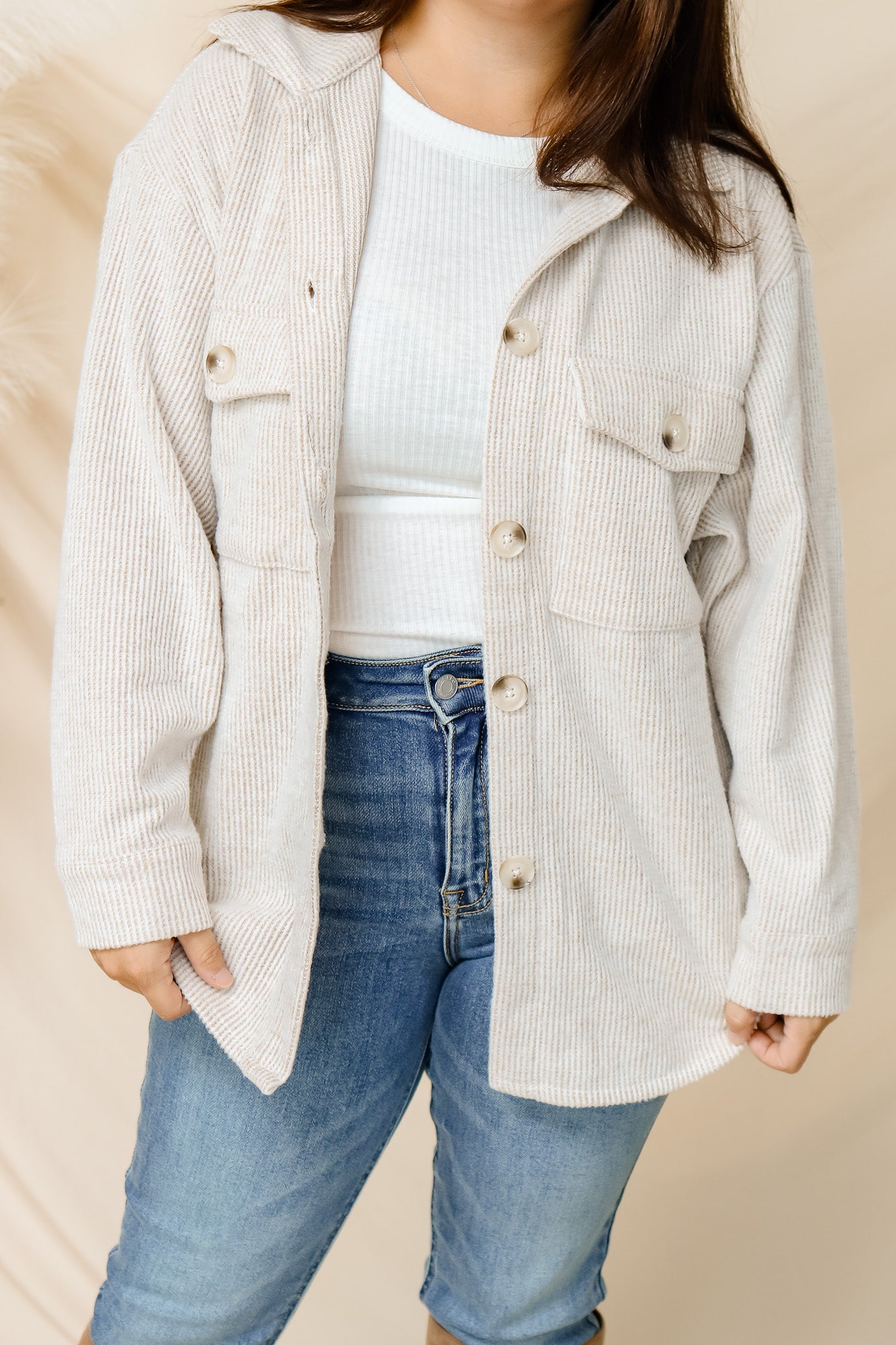 Walking Along Knit Shacket (oatmeal)