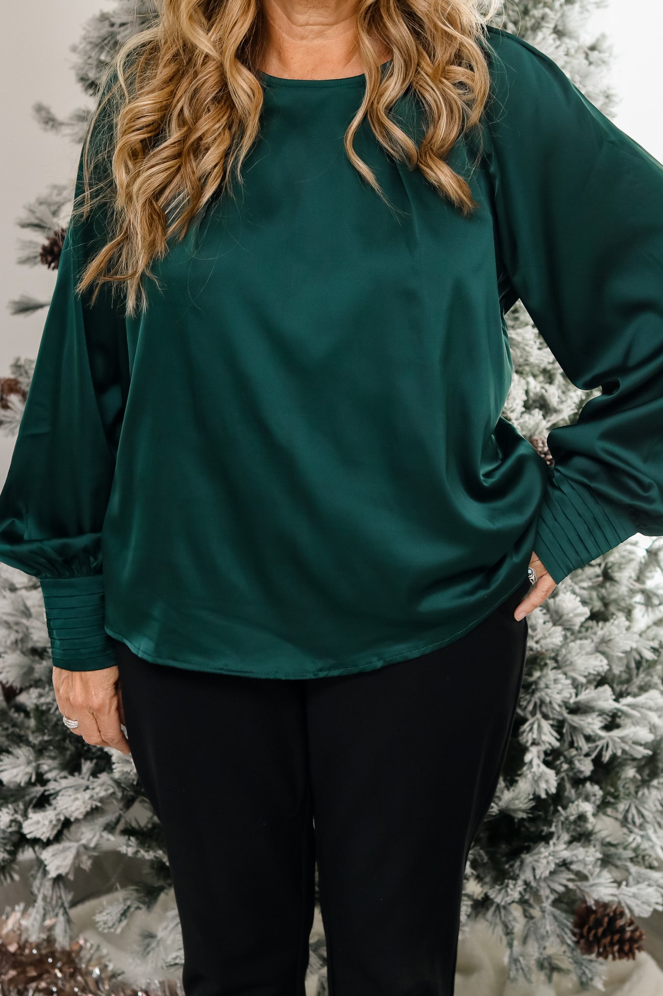 Holiday Party Satin Top (hunter green)