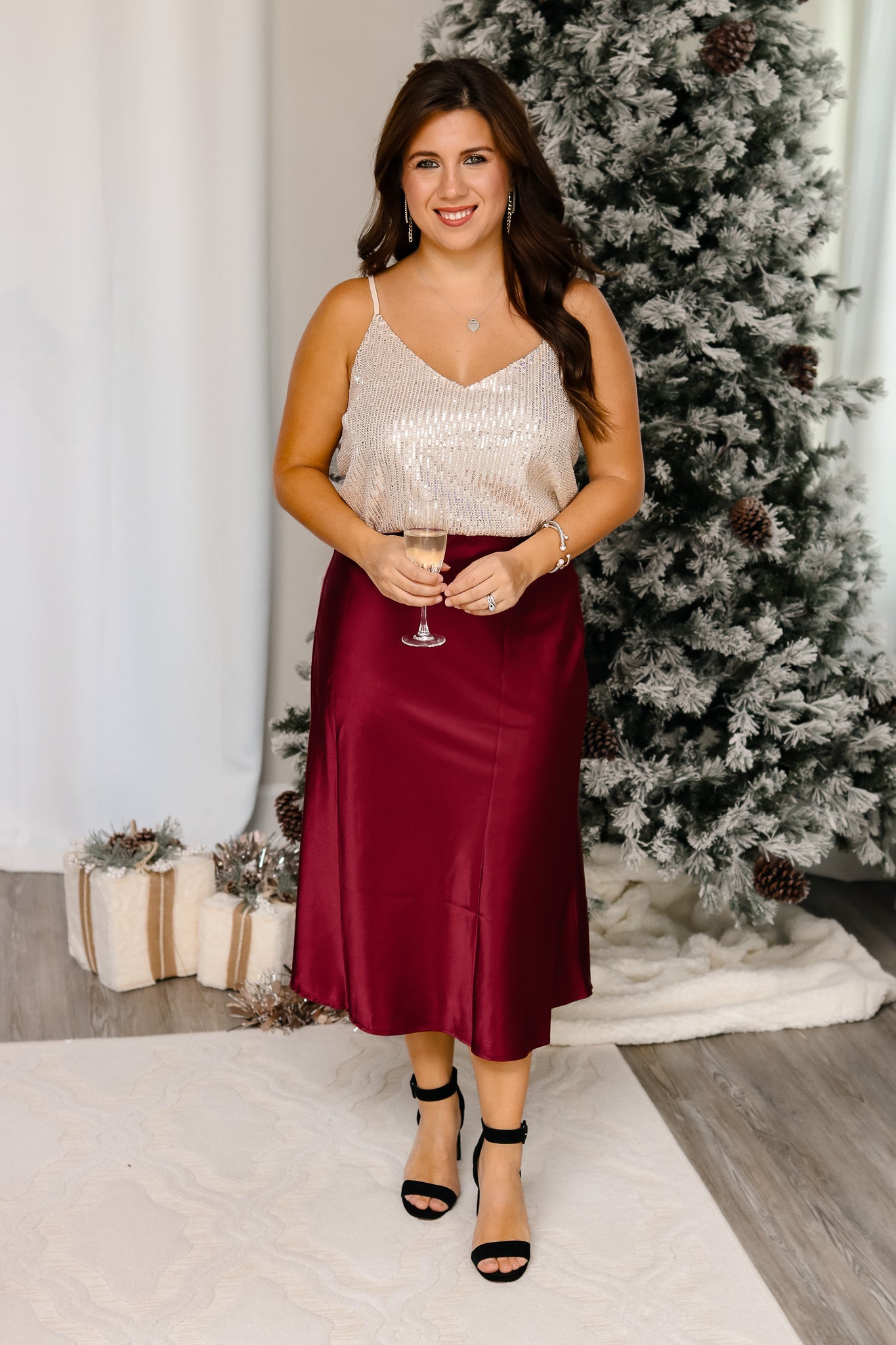 This Christmas Satin Midi Skirt
