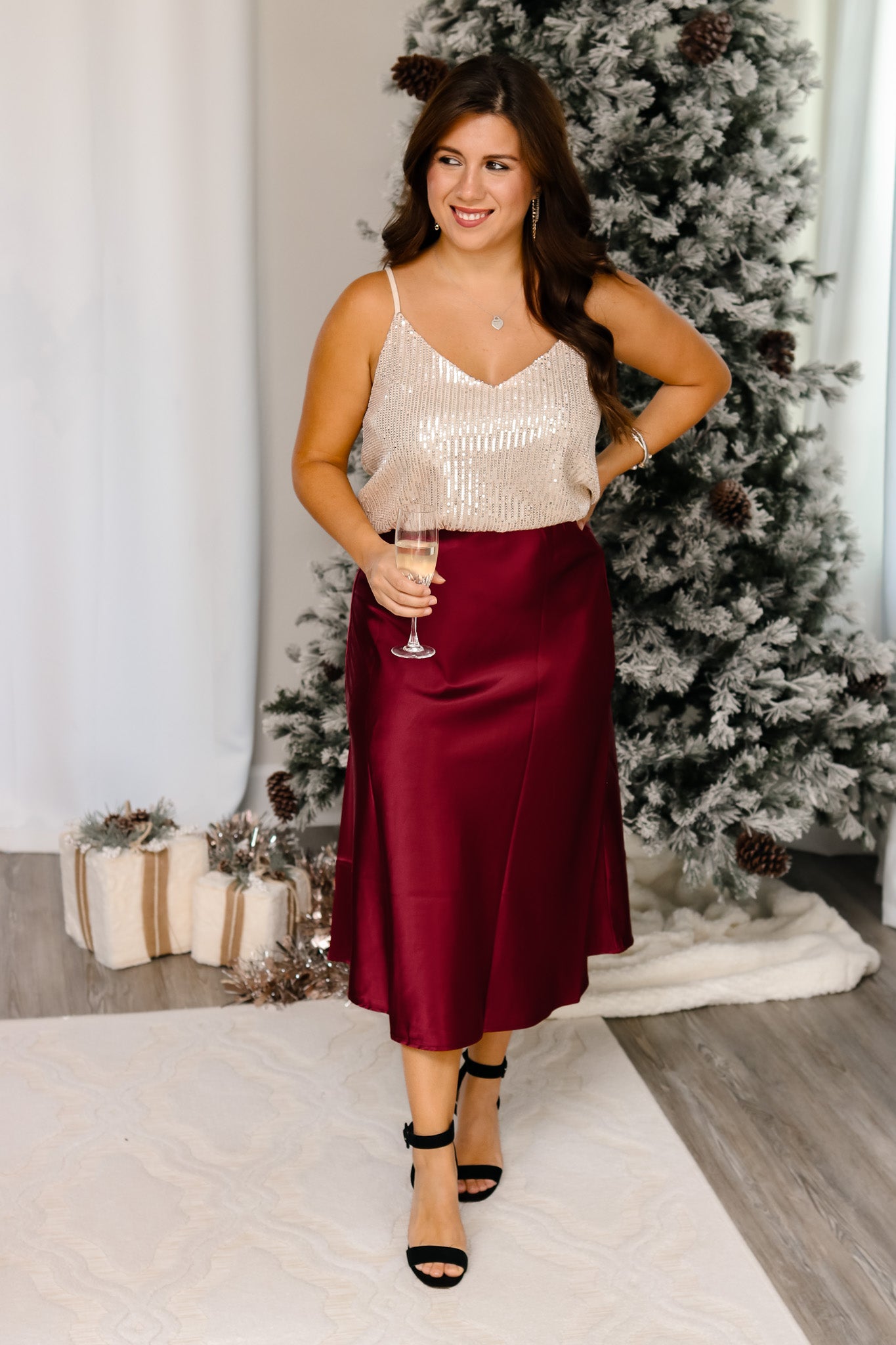 This Christmas Satin Midi Skirt