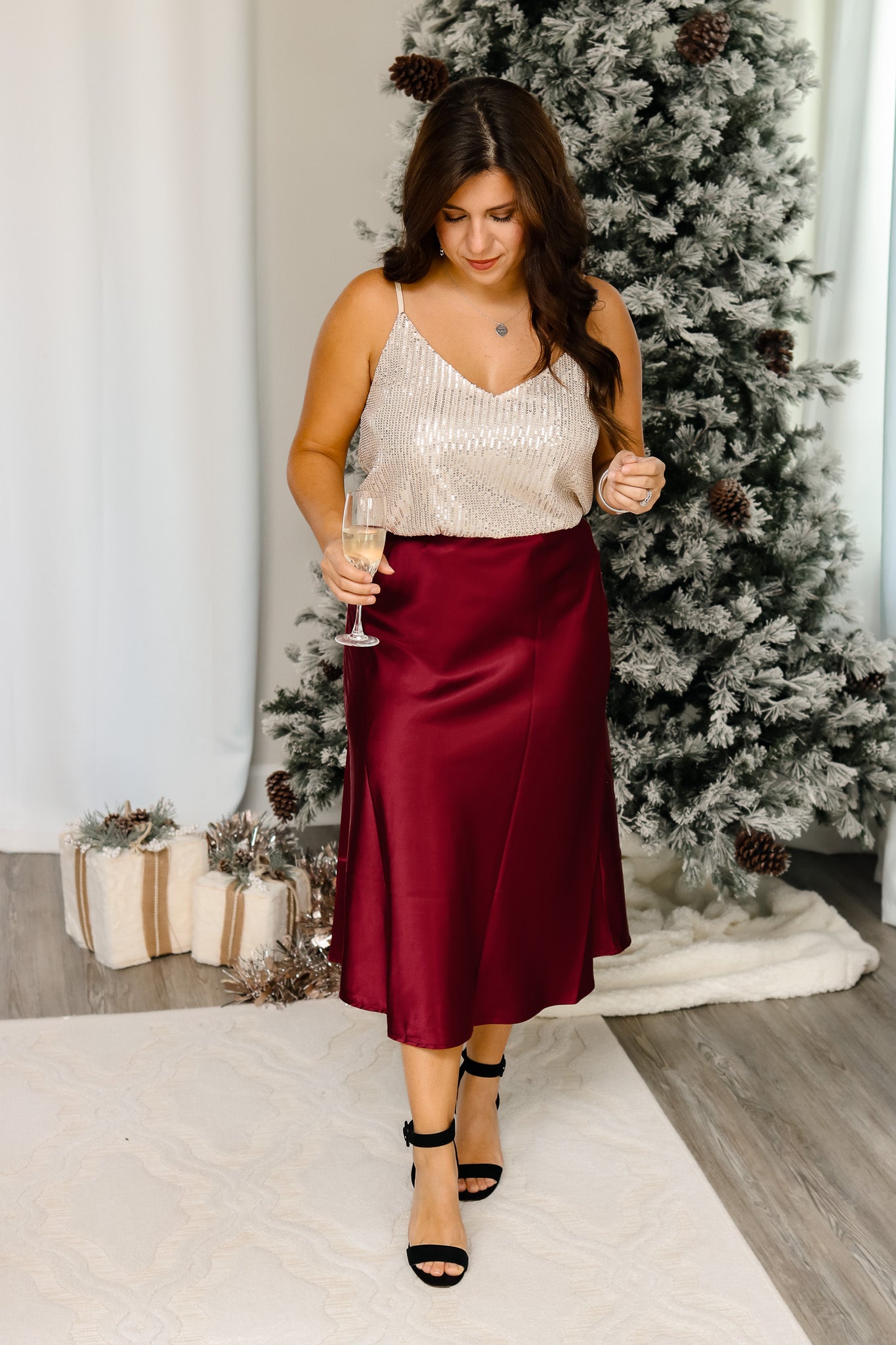This Christmas Satin Midi Skirt