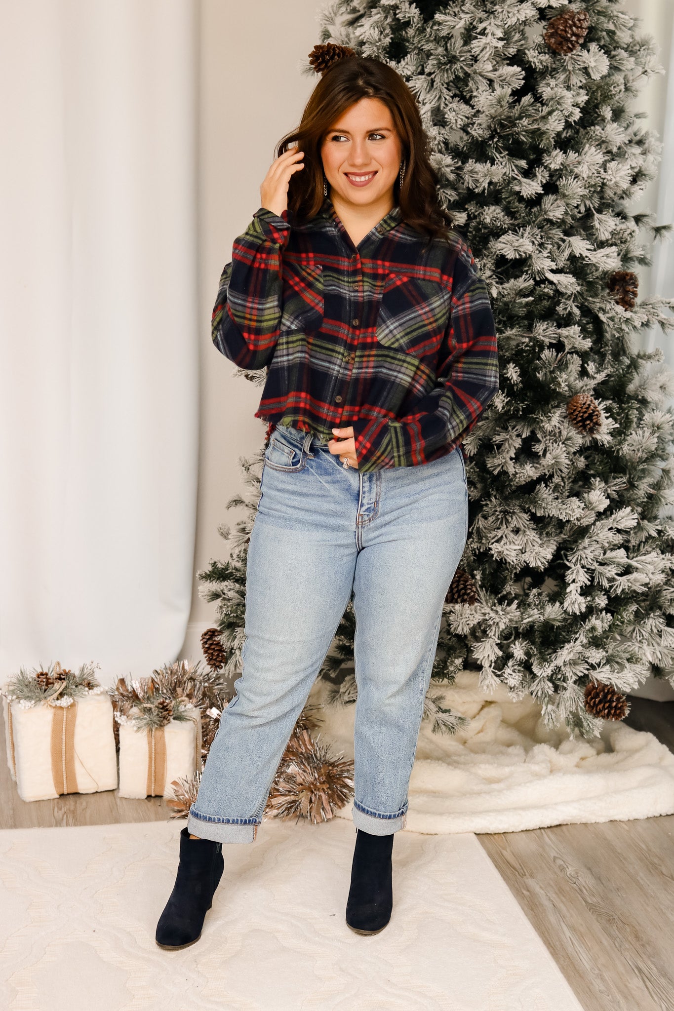 Sipping Hot Cocoa Plaid Top