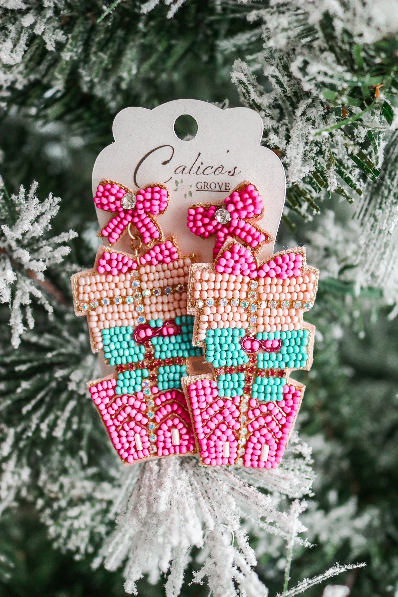 Presents In Pink Beaded Earrings