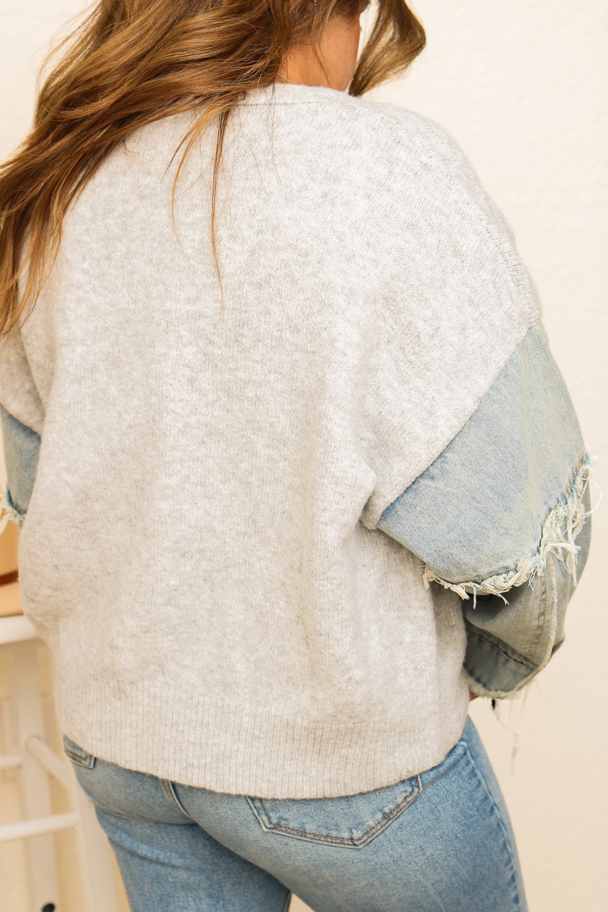 Make A Statement Denim Sleeve Knit Jacket