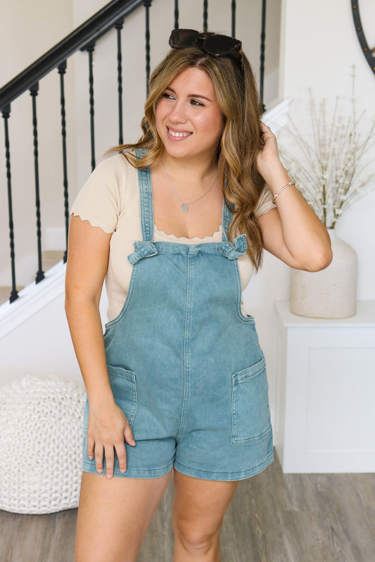 Picnic In The Park Short Overalls (teal)