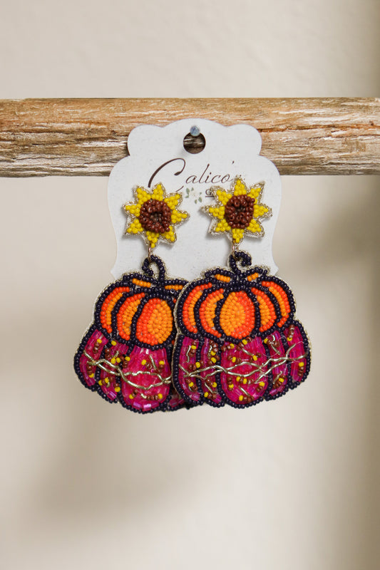 Sunflower Pumpkin Beaded Earrings (pink)