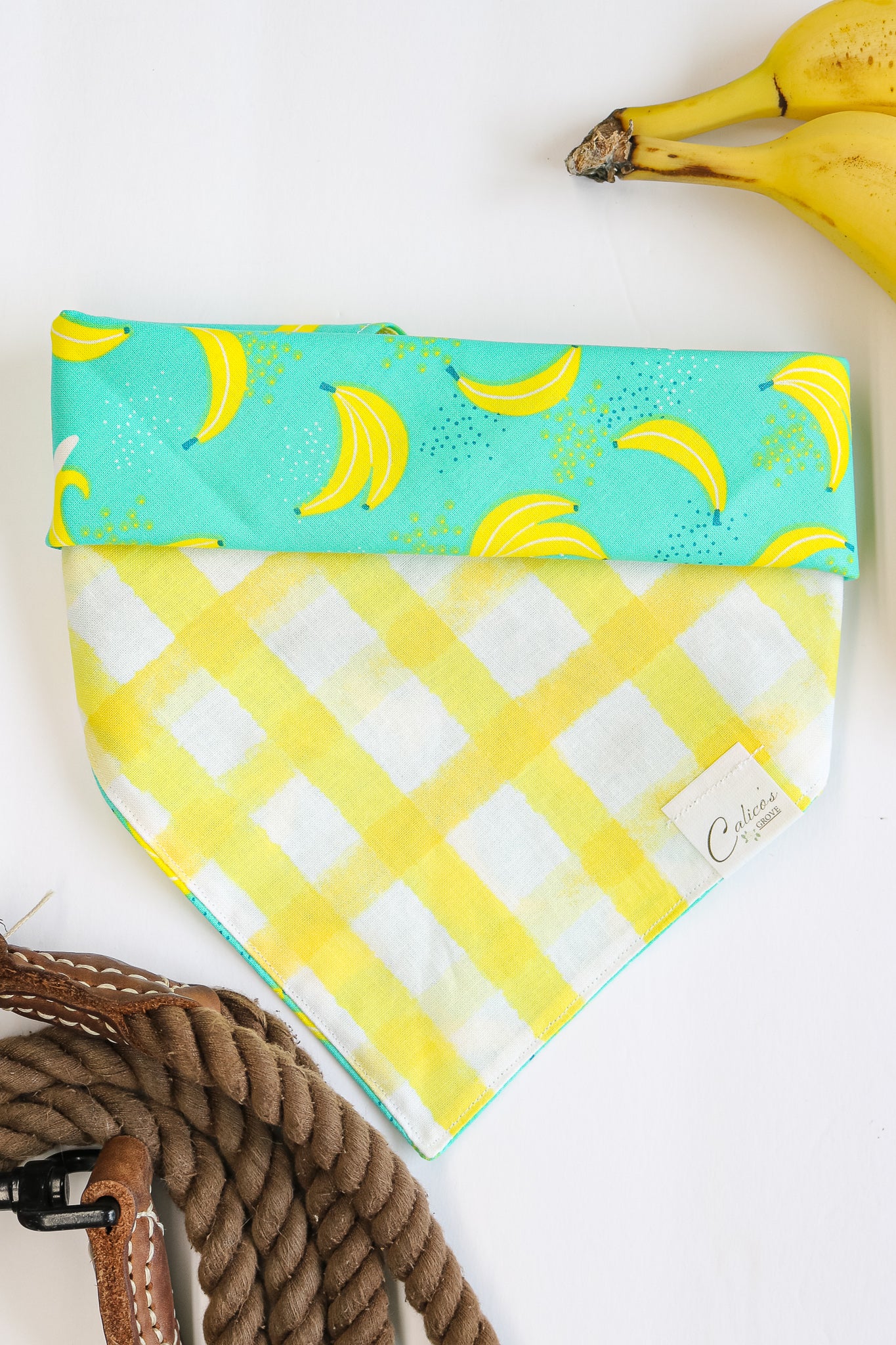 Bananas And Yellow Plaid Reversible Bandana
