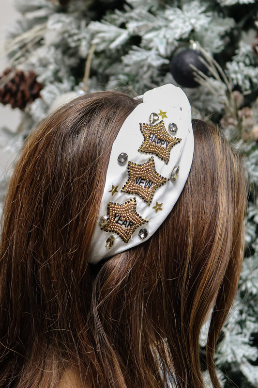 Happy New Year Knot Headband (white)