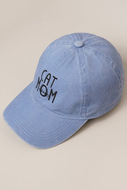 Cat Mom Embroidered Baseball Cap (denim)