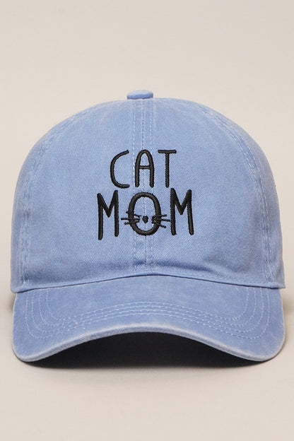 Cat Mom Embroidered Baseball Cap (denim)