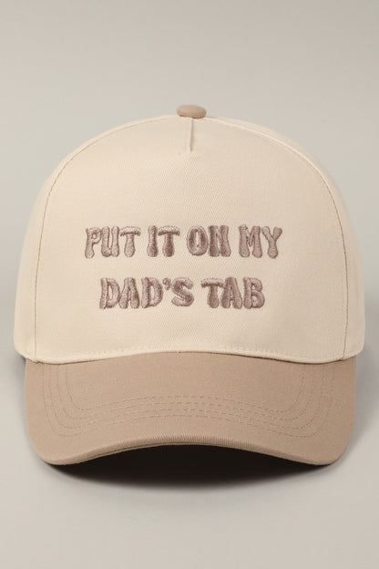 Put It On My Dad's Tab Embroidered Trucker Hat (beige)