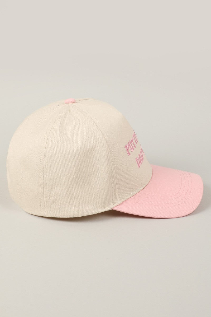 Put It On My Dad's Tab Embroidered Trucker Hat (pink)