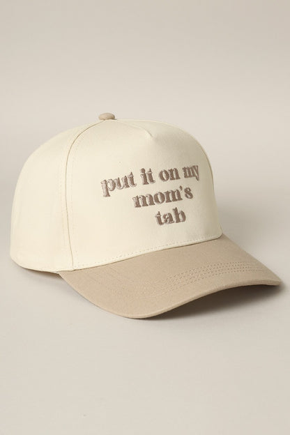 Put It On My Mom's Tab Embroidered Trucker Hat (beige)