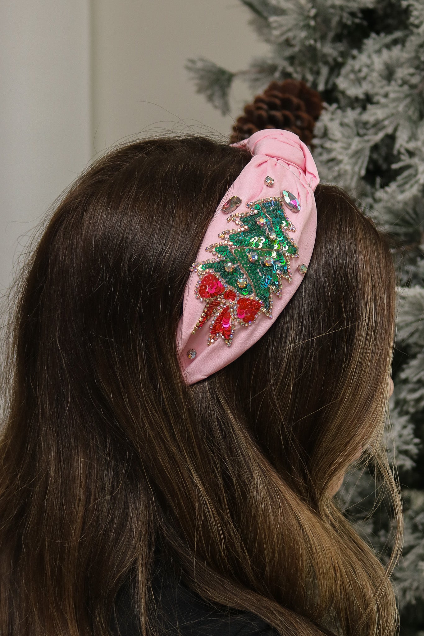 Bow Christmas Tree Knot Headband (pink)