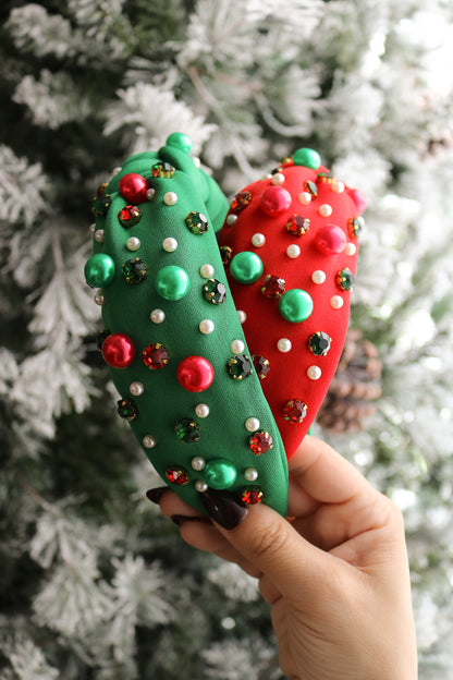 Jingle Bell Beaded And Jeweled Knot Headband (red)